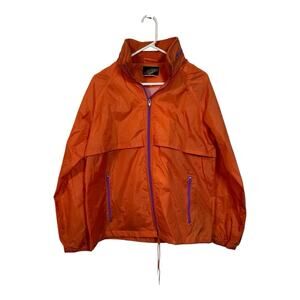 Vintage 90s Golden Bear Windbreaker Jacket Neon Orange Nylon Purple Accents S